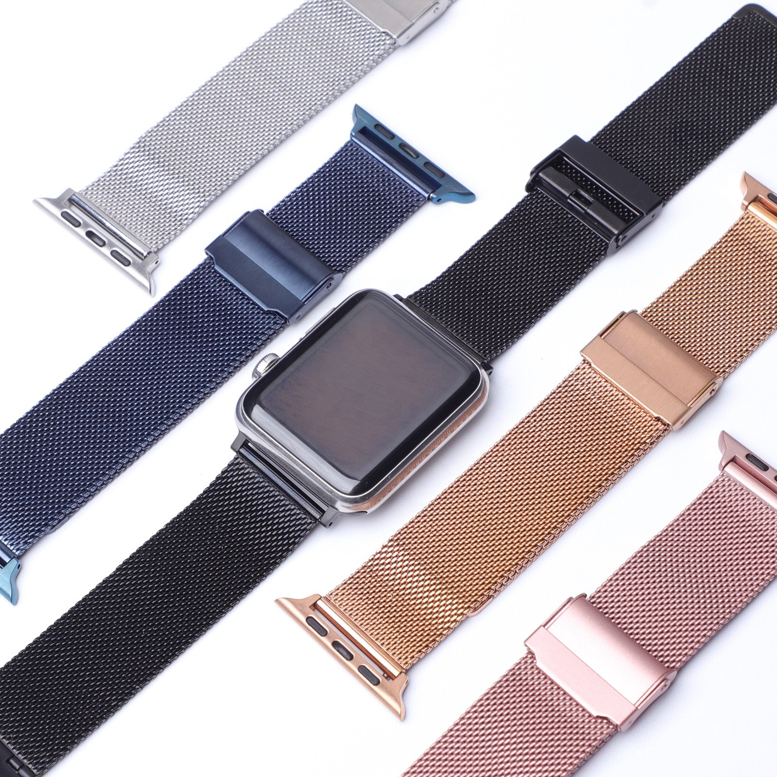 Keepwin Flexible Adjustable Mesh Watch Straps Stainless Steel Smart Watch Band Strap for Apple iWatch 9 8 7 6 5 4 SE Series