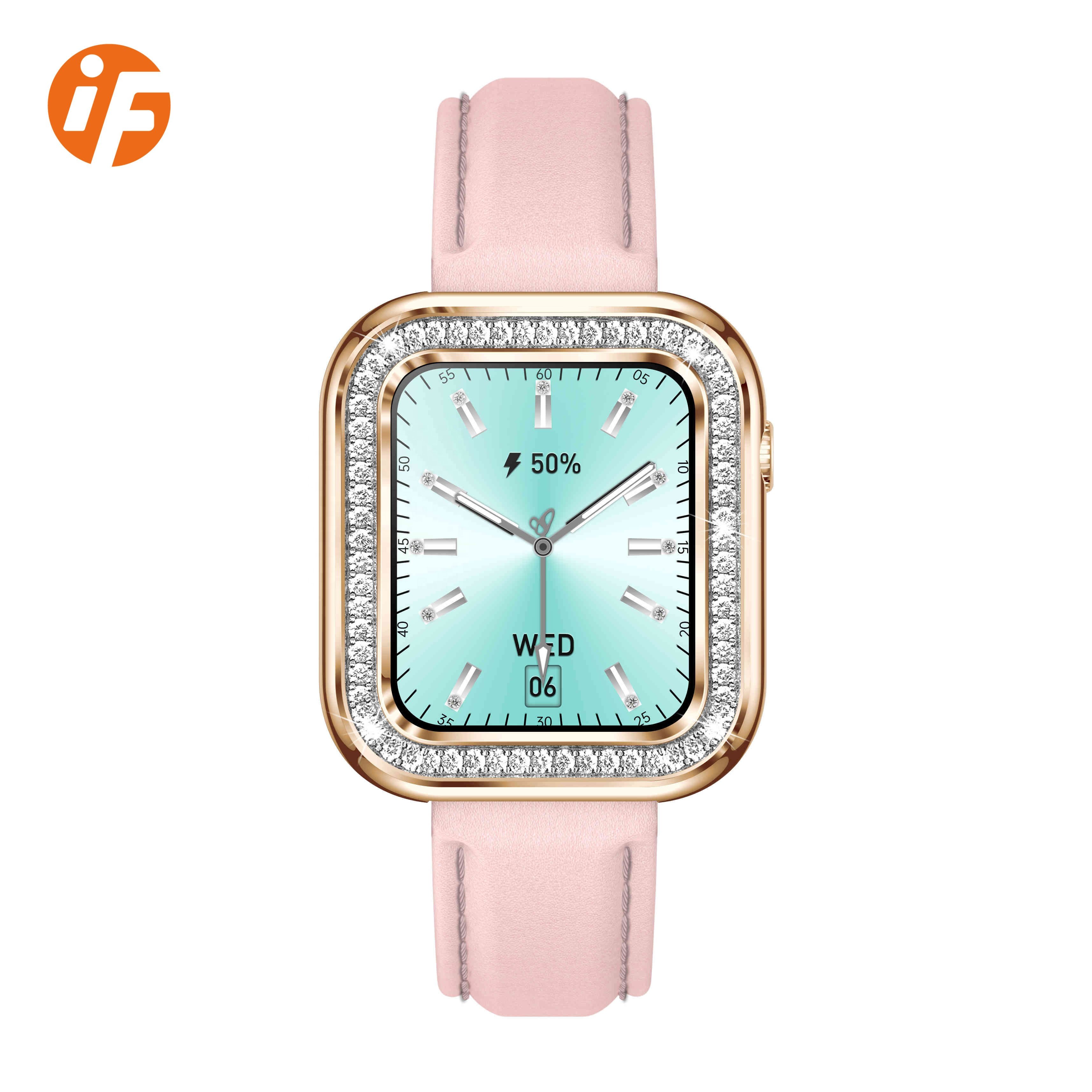 Hot Sale INNOFOVO Ladies Leather Strap Square Dial Diamonds Smart Watch For Women