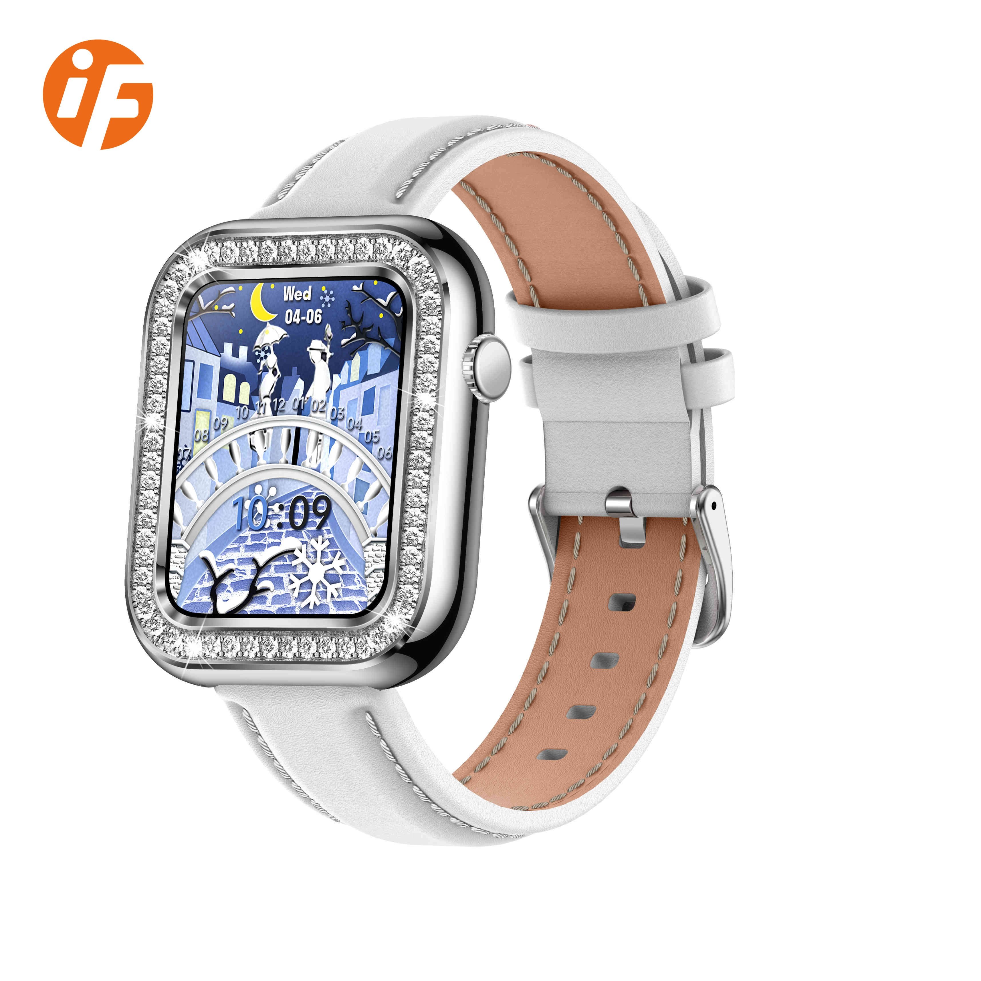 Hot Sale INNOFOVO Ladies Leather Strap Square Dial Diamonds Smart Watch For Women