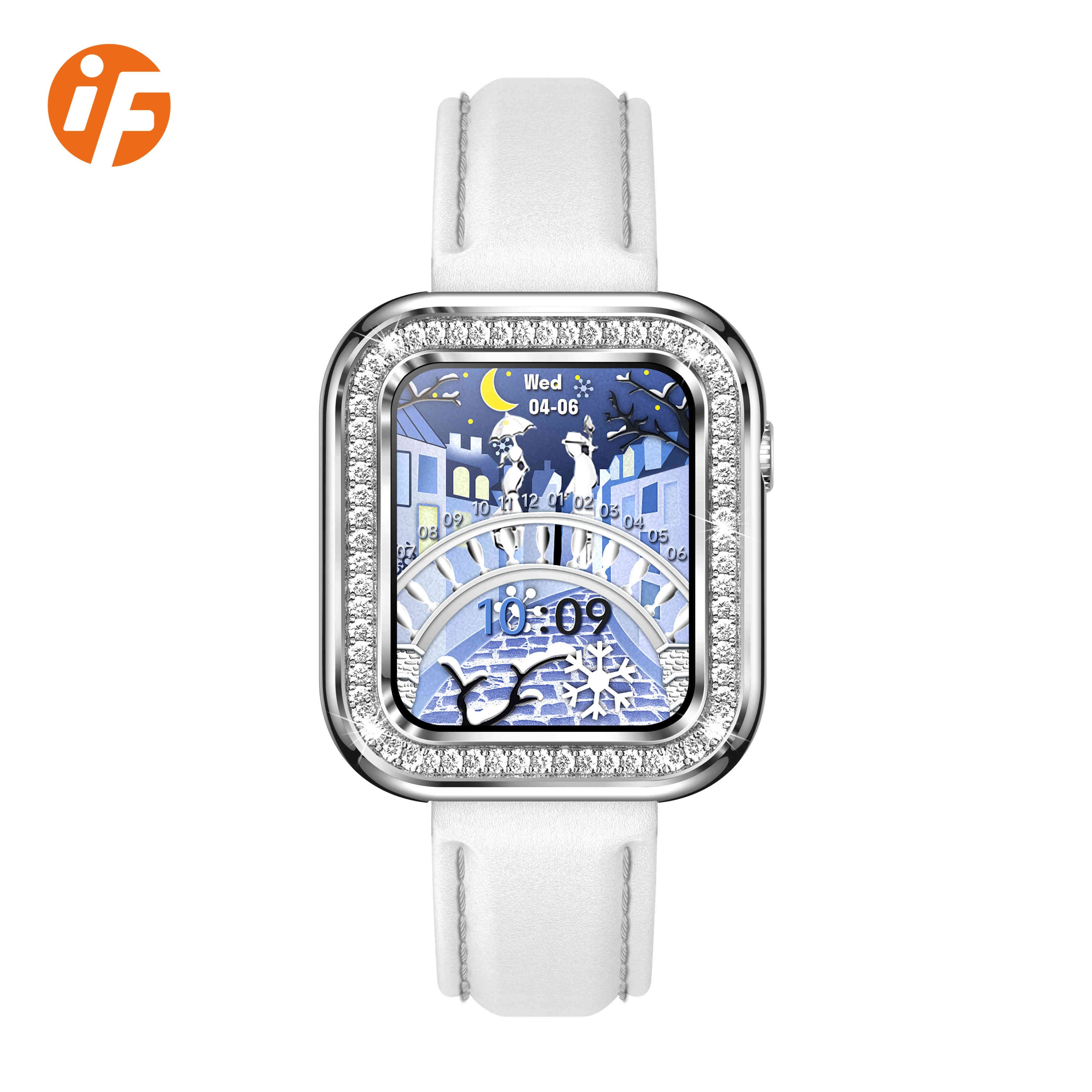 Hot Sale INNOFOVO Ladies Leather Strap Square Dial Diamonds Smart Watch For Women