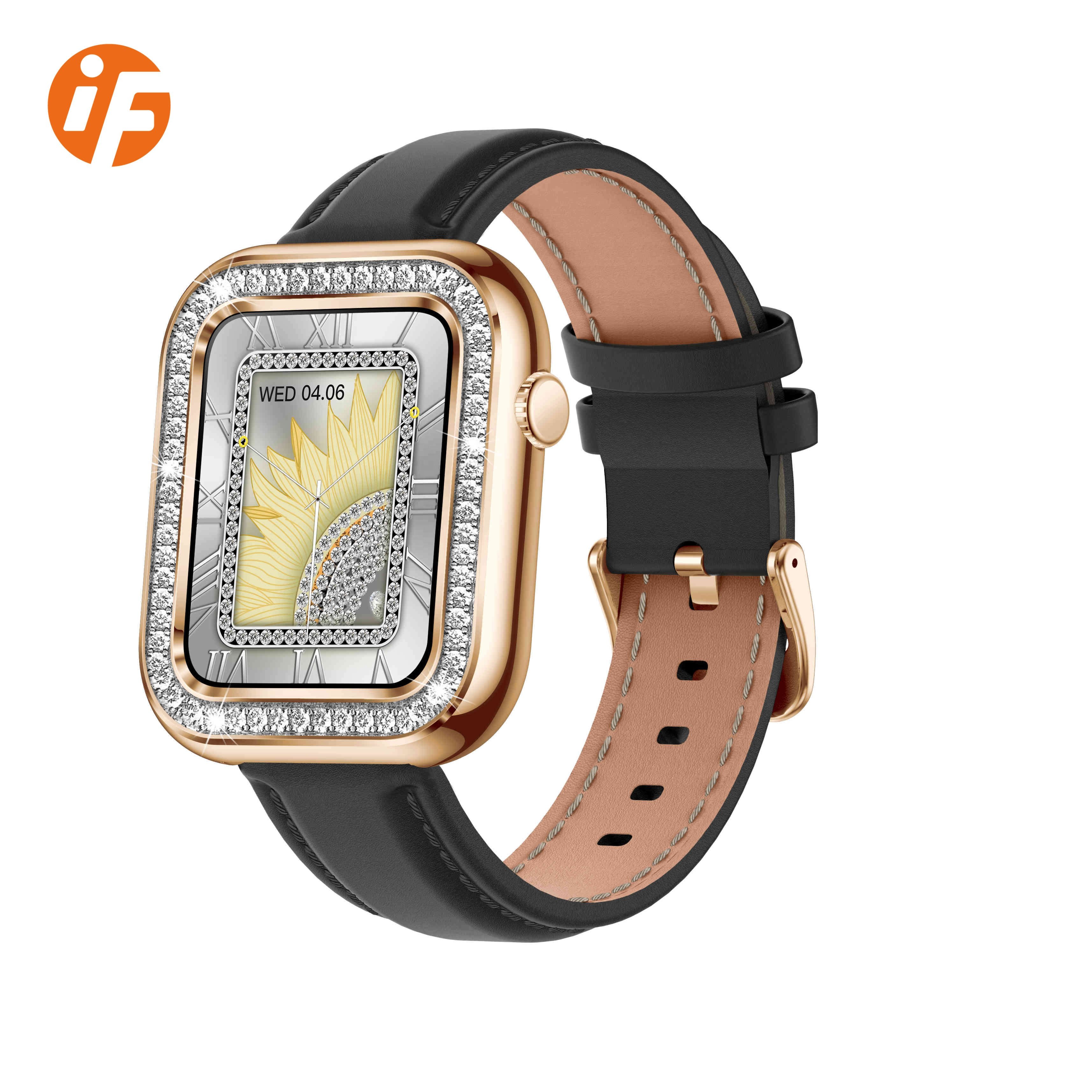 Hot Sale INNOFOVO Ladies Leather Strap Square Dial Diamonds Smart Watch For Women