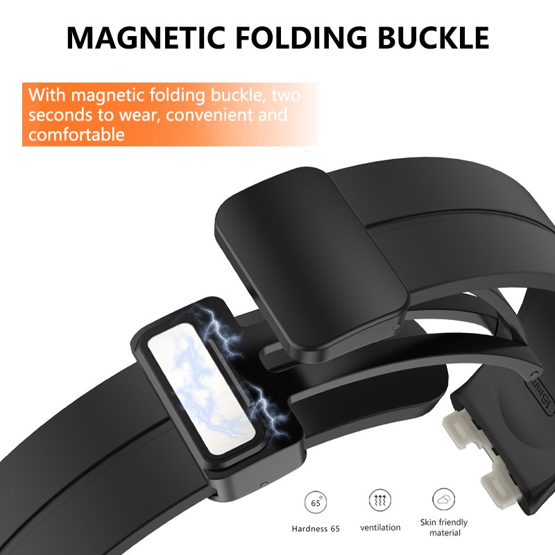 New Magnetic Folding Buckle Replacement Quick Release Breathable Silicone Rubber Watch Band For Huawei Smart Watch Band 8