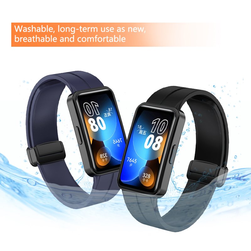 New Magnetic Folding Buckle Replacement Quick Release Breathable Silicone Rubber Watch Band For Huawei Smart Watch Band 8