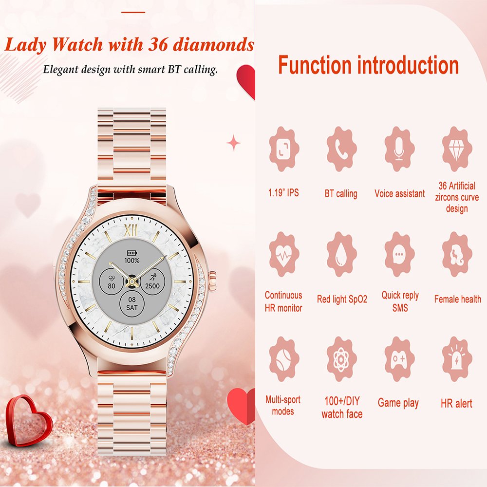 T214 Fashions Lady Smart Watch for Women BT Calling Watch Heart Rate health Monitor Reloj Smartwatch T214