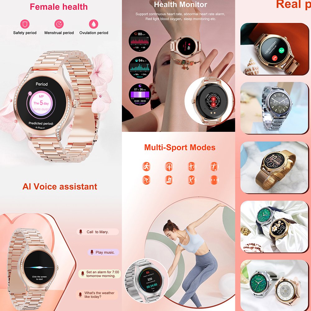 T214 Fashions Lady Smart Watch for Women BT Calling Watch Heart Rate health Monitor Reloj Smartwatch T214