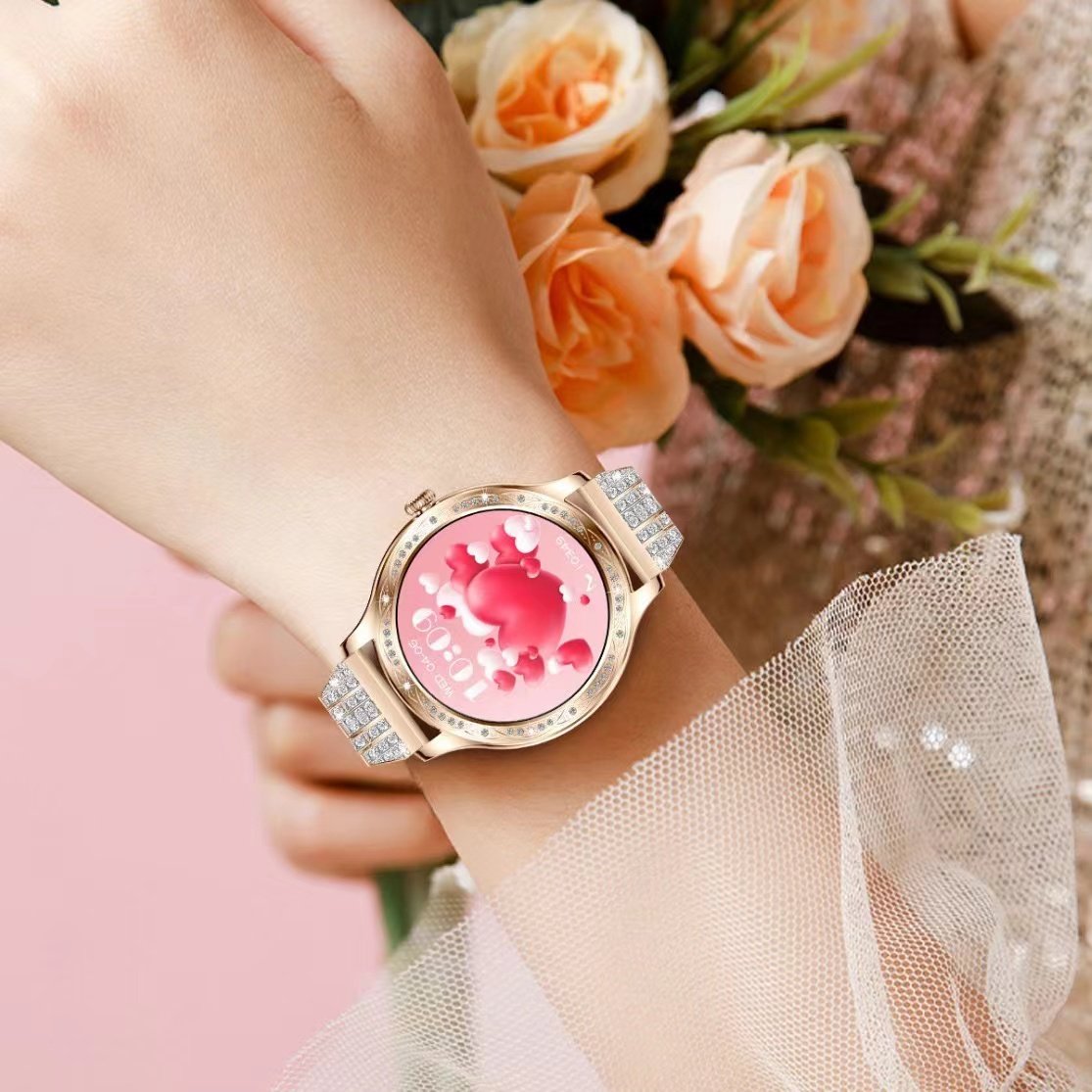2024 AK60 Smart Watch with Diamond 1.27inch BT Call IP67 Waterproof Women's Health Heart Rate Blood Pressure Reloj Smartwatch