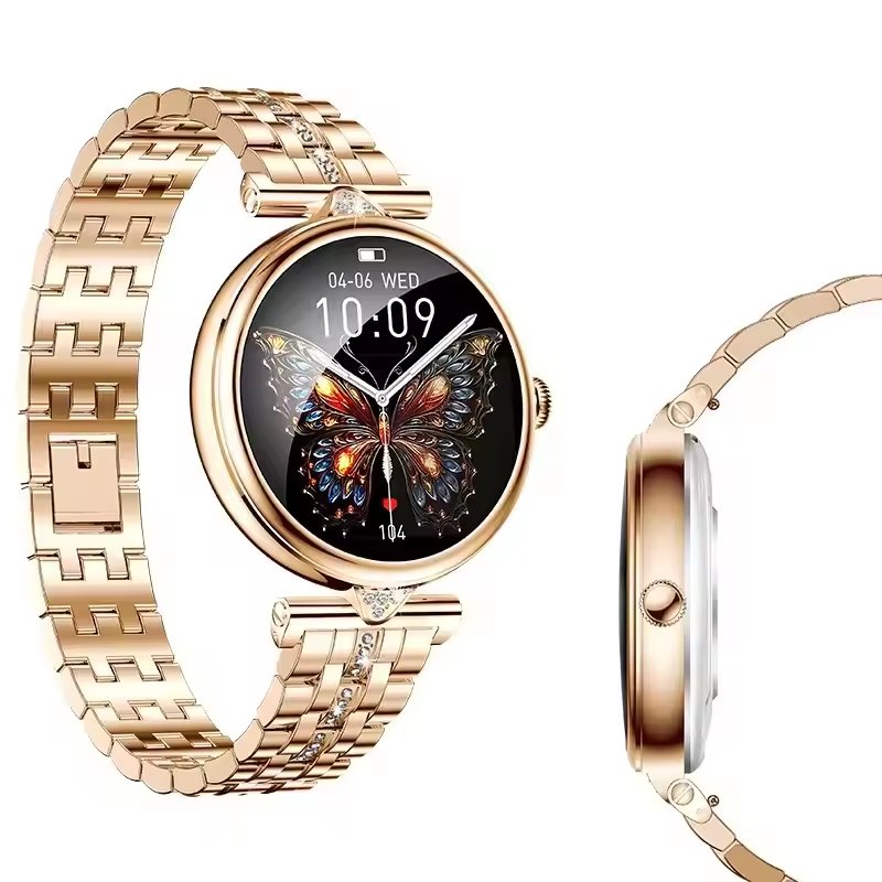 Fashion Luxury AK73 Lady Gold Steel Smart Watch 1.28inch BT Call Women IP68 Waterproof inteligente Smartwatch