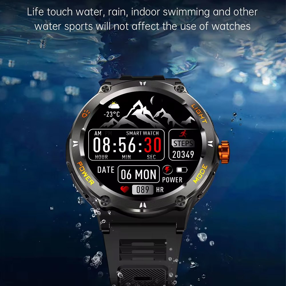 KT76 Smart Watches 1.53" Rugged with LED Strong Light 3ATM Waterproof Fitness Tracker with Compass Sports Modes
