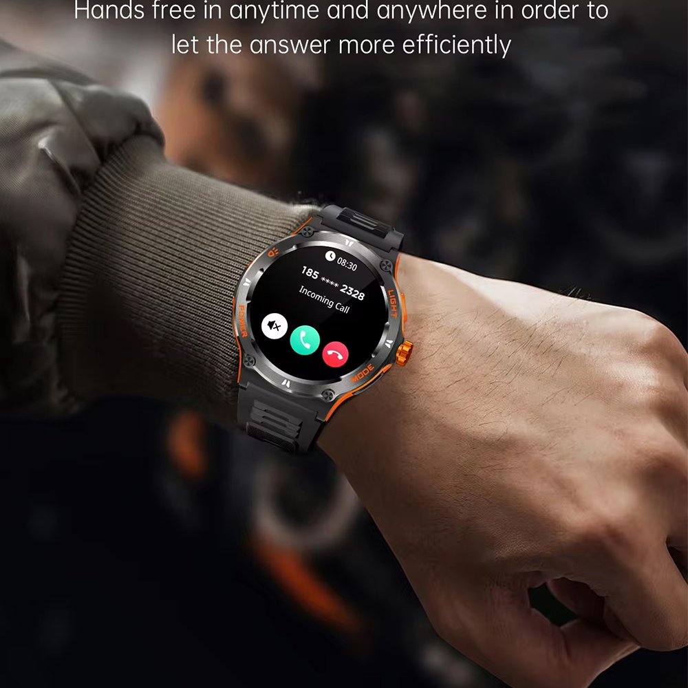KT76 Smart Watches 1.53" Rugged with LED Strong Light 3ATM Waterproof Fitness Tracker with Compass Sports Modes