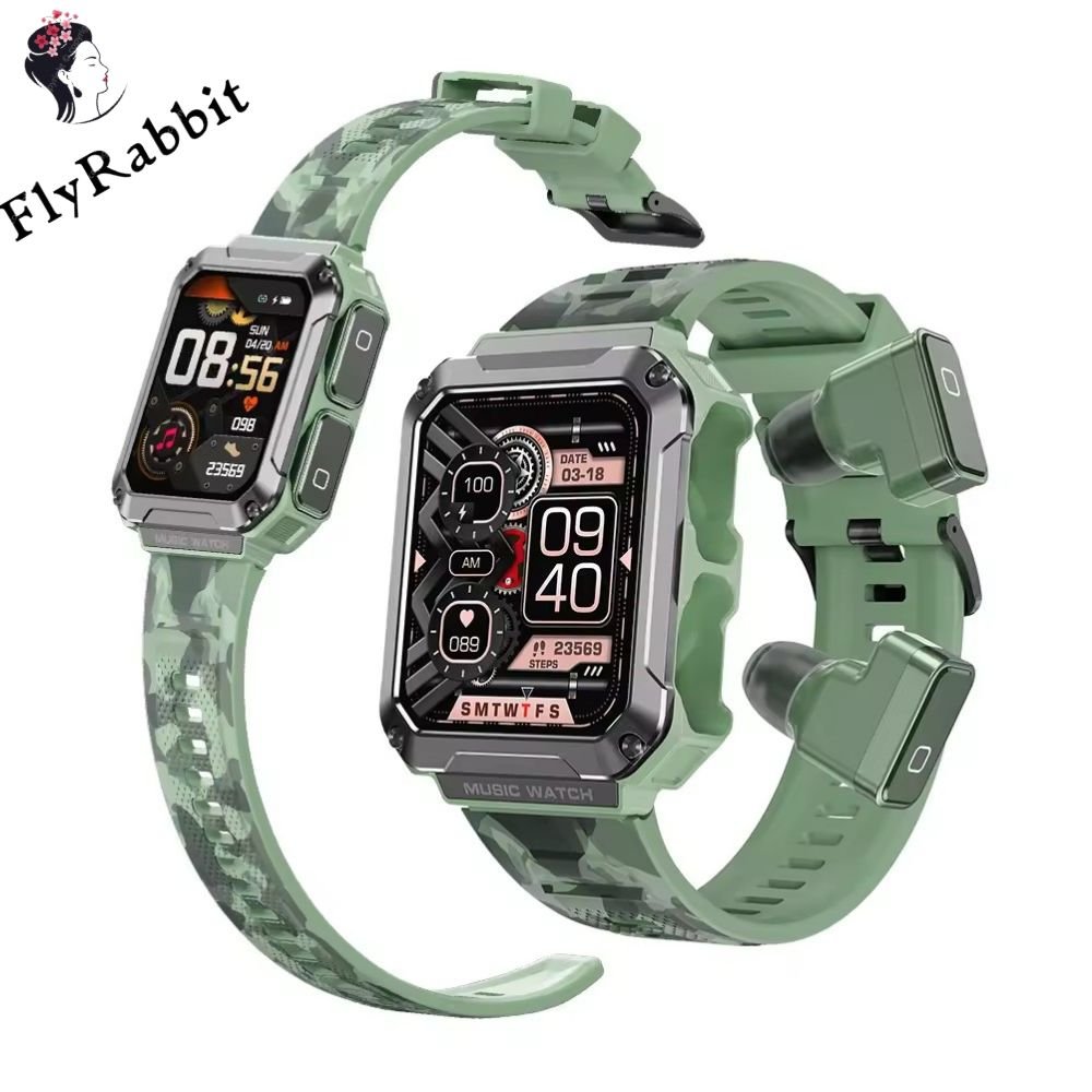 Flyrabbit Original T93 2 in1 Smart Watch With Tws Earphone Earbuds 4G Large Memory BT Call Voice Assistant Smartwatch for Men