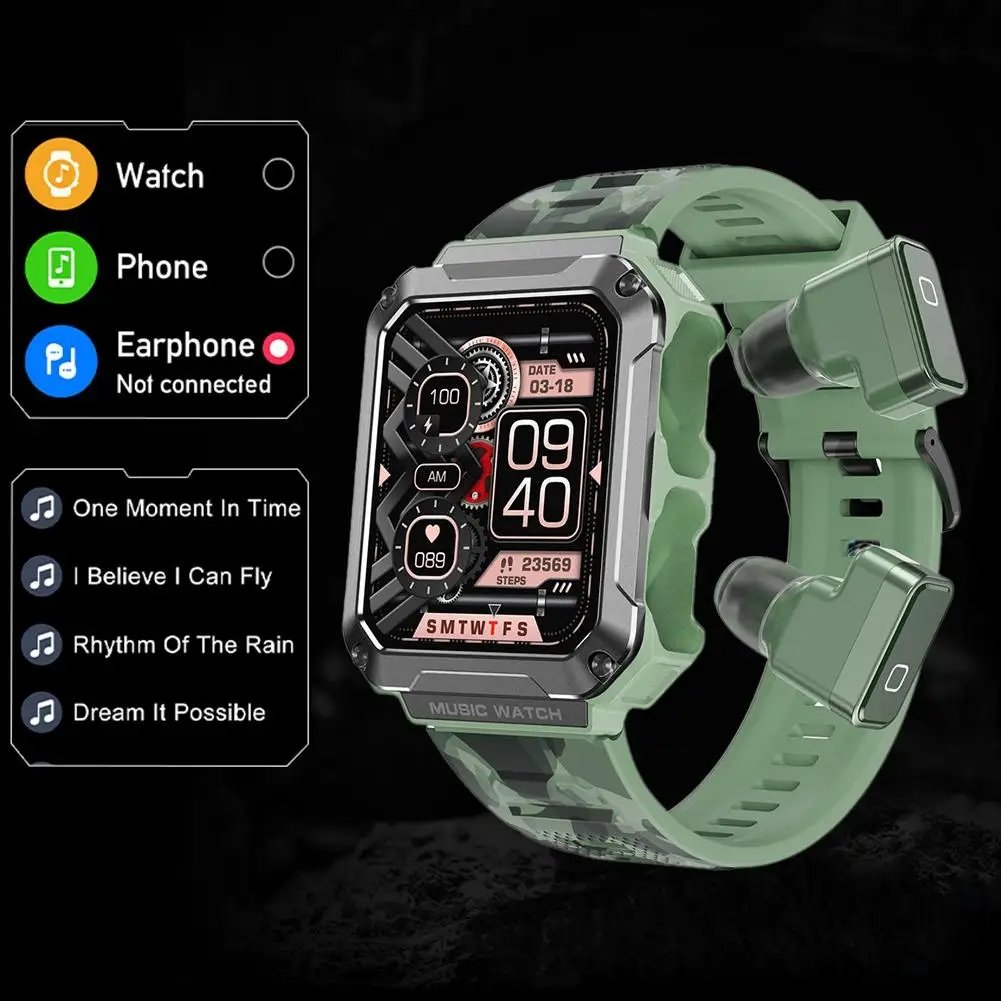 Flyrabbit Original T93 2 in1 Smart Watch With Tws Earphone Earbuds 4G Large Memory BT Call Voice Assistant Smartwatch for Men