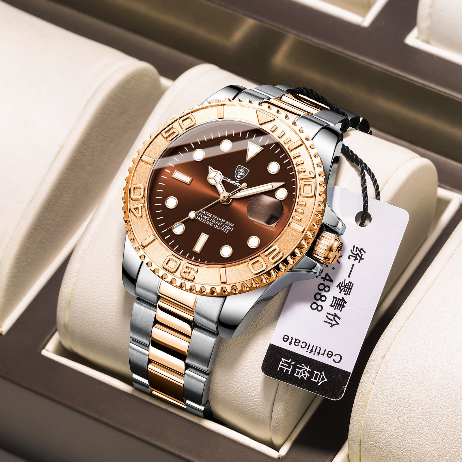 watches for men Gold Blue Luxury Stainless Steel Man Quartz Wrist watch Week Calendar men's watch Waterproof