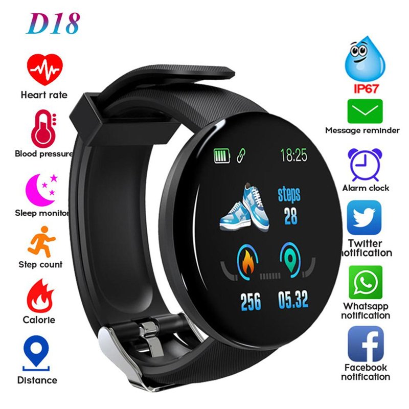 D18 Smart Watch with Heart Rate Monitor TFT Round Montre Inteligente IP67 Waterproof D20 Remote Control Function