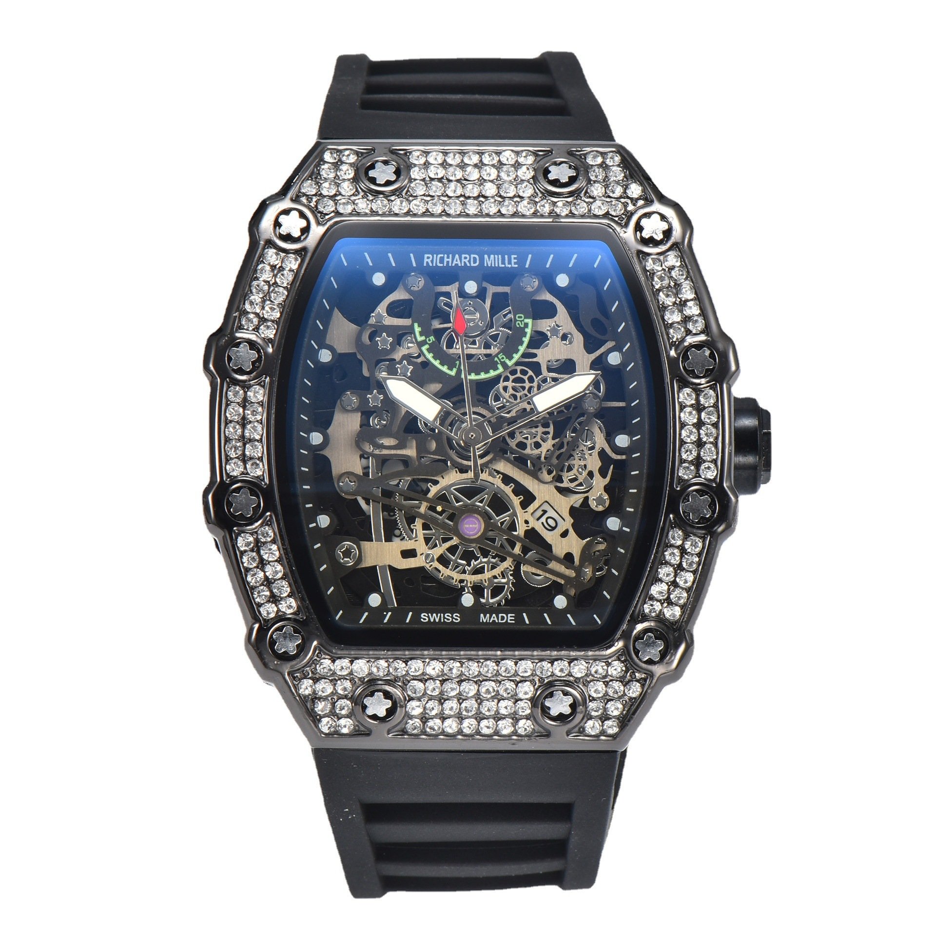 Hot Sell 9791 Fashion Richard Barrel-shaped Spiral Crown Diamond Wristwatch Novelty Sports Quartz Electronic Novelty watch