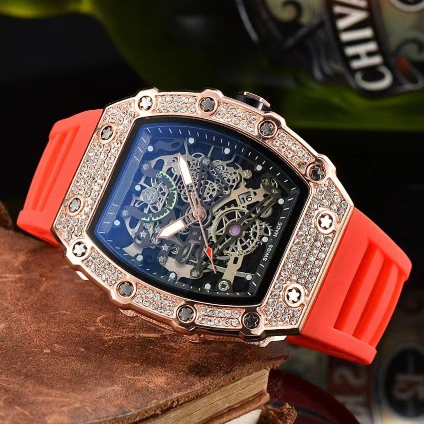 Hot Sell 9791 Fashion Richard Barrel-shaped Spiral Crown Diamond Wristwatch Novelty Sports Quartz Electronic Novelty watch