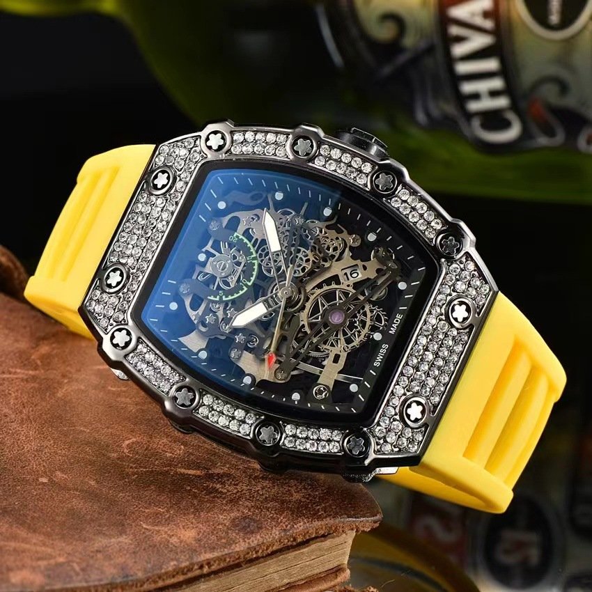 Hot Sell 9791 Fashion Richard Barrel-shaped Spiral Crown Diamond Wristwatch Novelty Sports Quartz Electronic Novelty watch