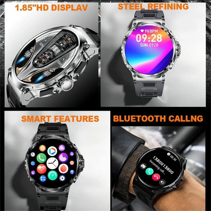 V69 Smart Watch 1.85'' HD Large Screen Full Touch 710mAh Big Battery Outdoor Sports Waterproof BT Calling Smartwatch for Men