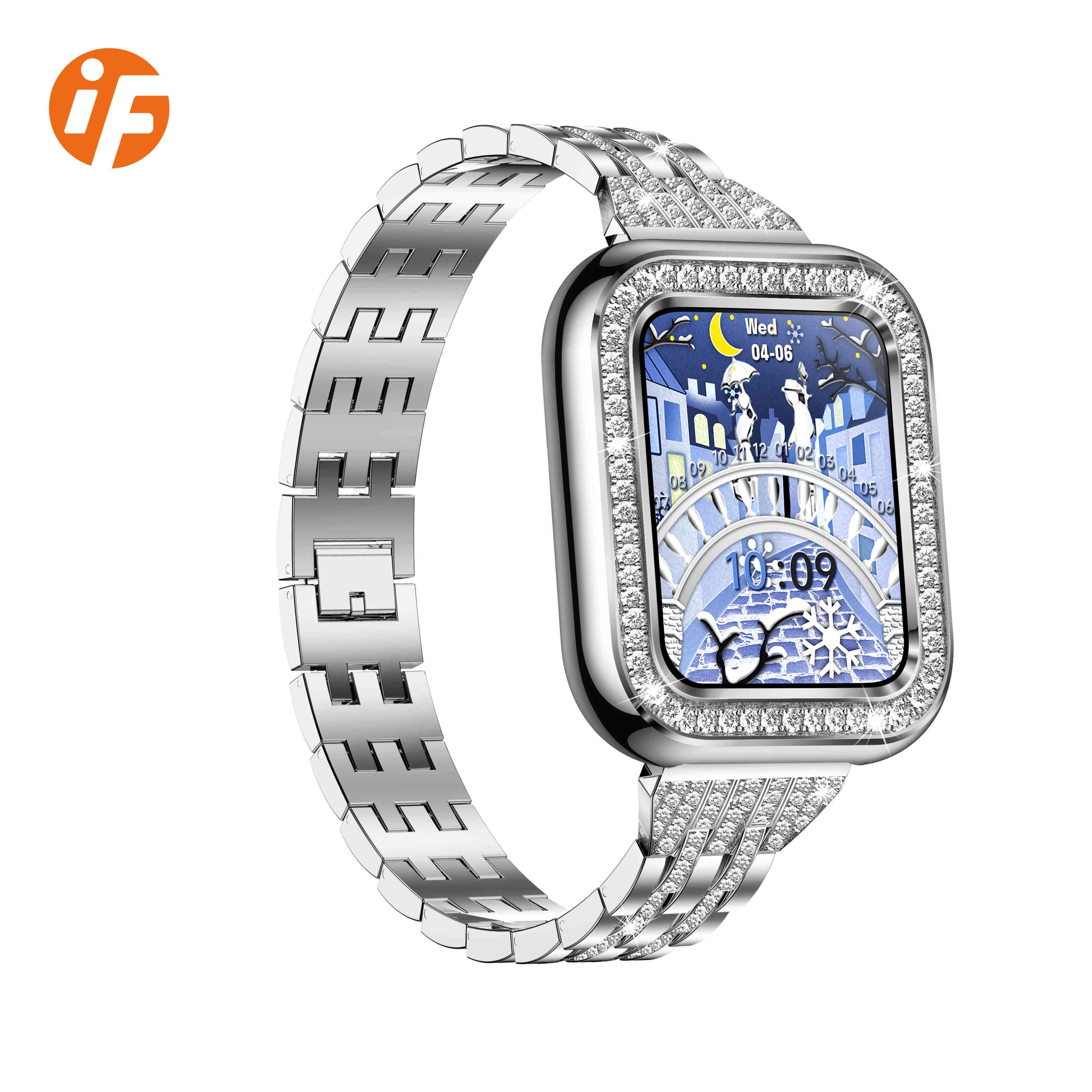 INNOFOVO i78 stainless steel band smartwatch with diamonds smart watch for women