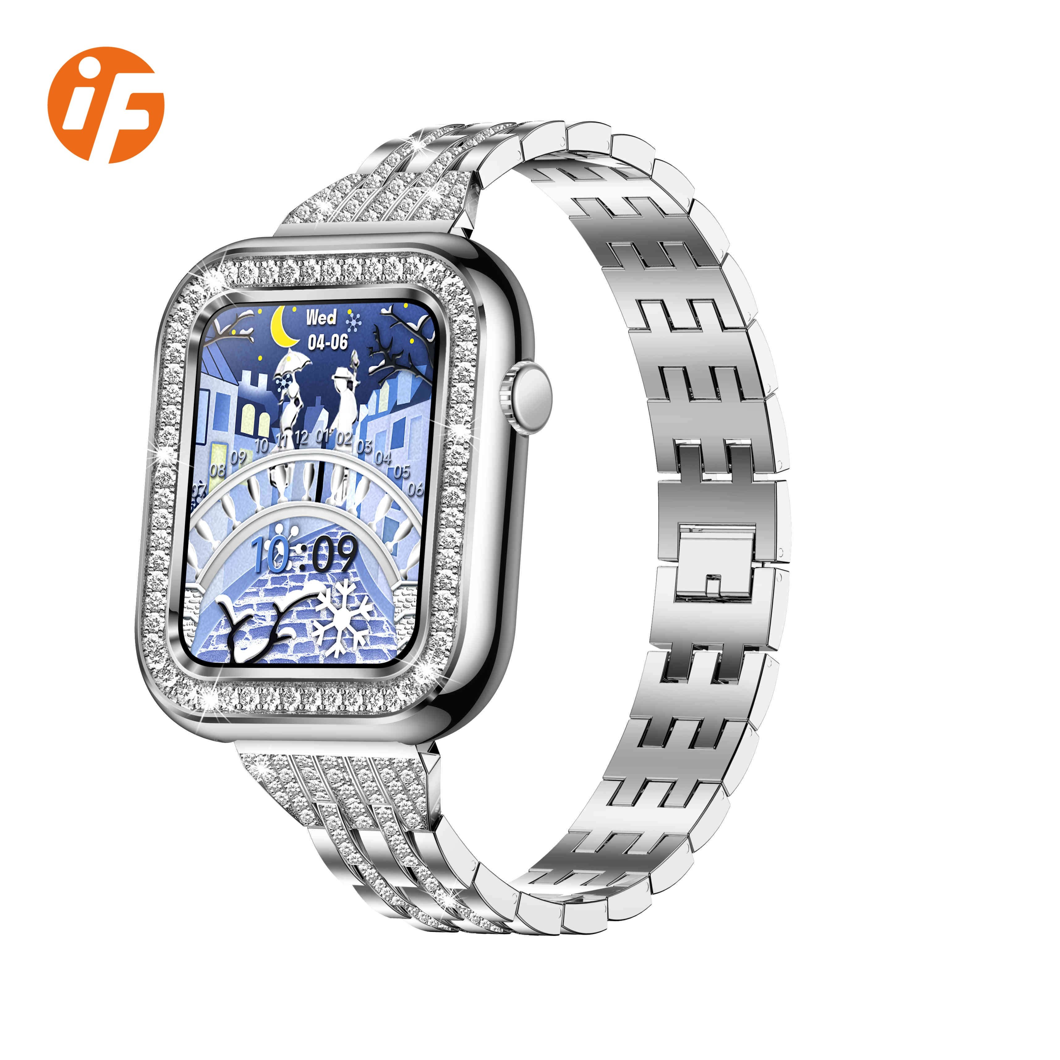 INNOFOVO i78 stainless steel band smartwatch with diamonds smart watch for women