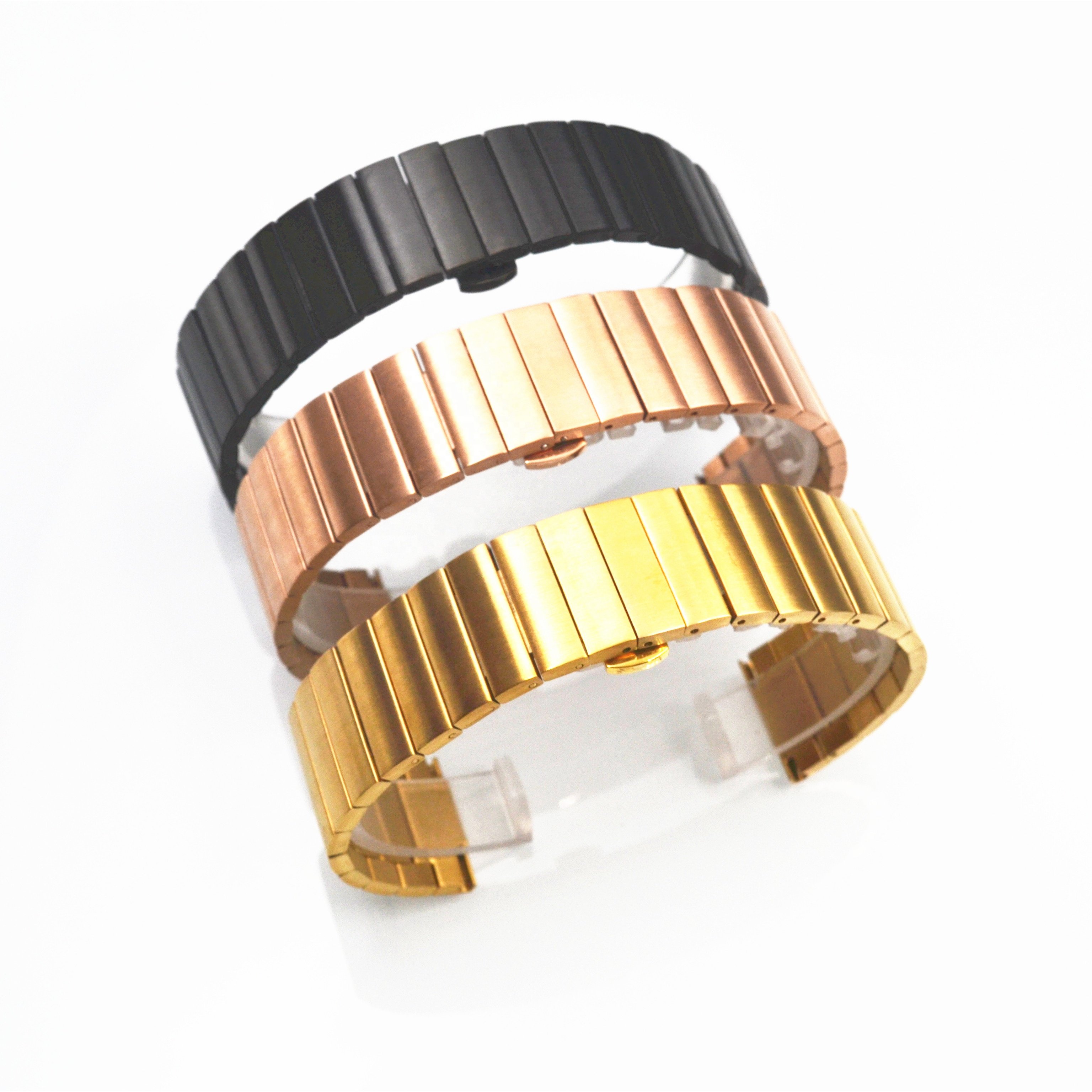 Hot selling 16 18 20 22 mm butterfly lock solid metal promotional wristbands for smart watch bands with quick release