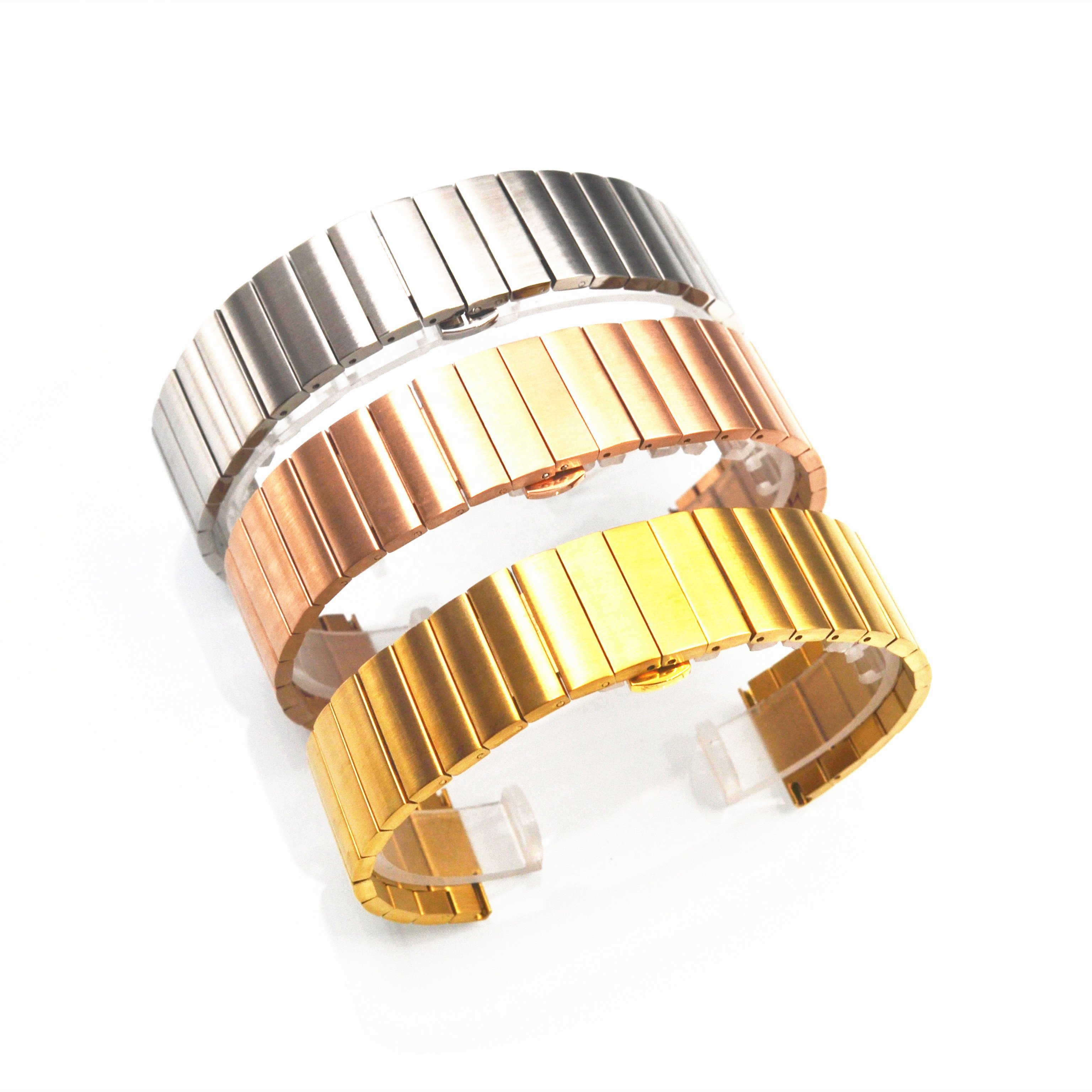 Hot selling 16 18 20 22 mm butterfly lock solid metal promotional wristbands for smart watch bands with quick release