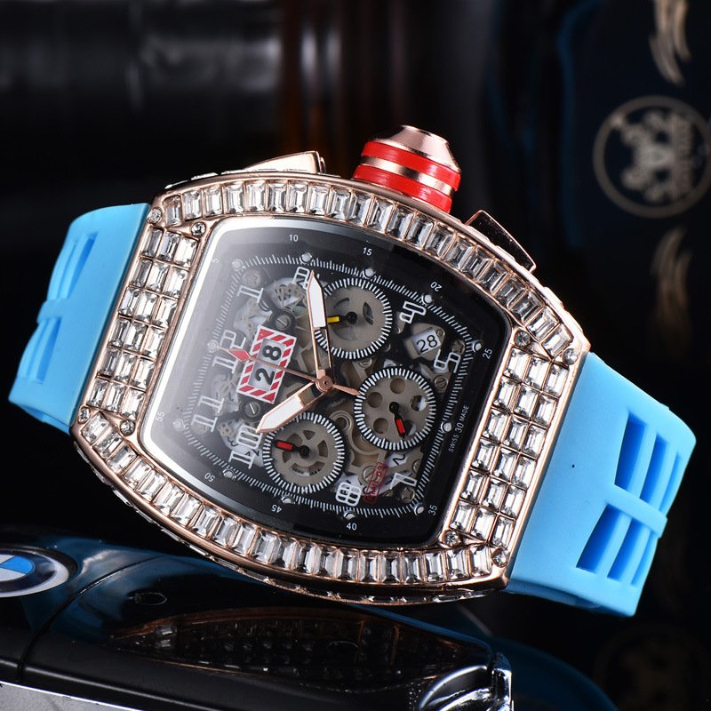 RM Quartz Watch for Men Luxury Chronograph Hip Hop Wristwatch Mens Black Wrist Clock Male