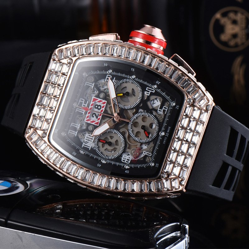RM Quartz Watch for Men Luxury Chronograph Hip Hop Wristwatch Mens Black Wrist Clock Male