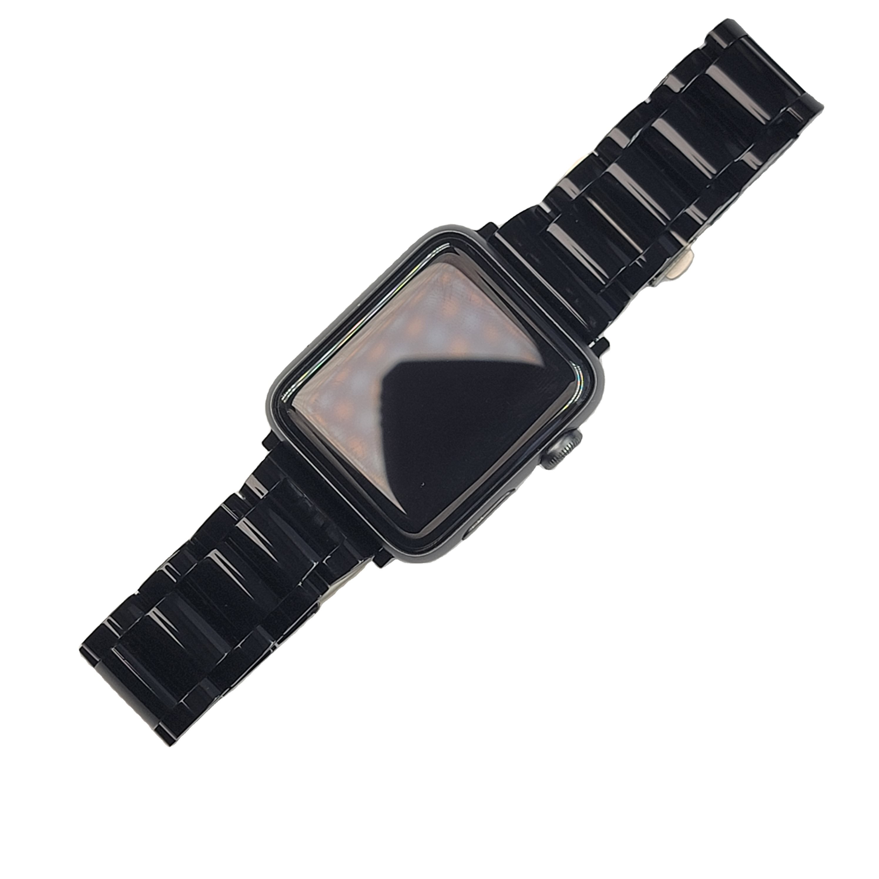 Hot Selling Super Glossy Poland Black Acetate Stainless Steel Three-Piece Link Bracelet Custom Logo Solid Color Smart Watch Band