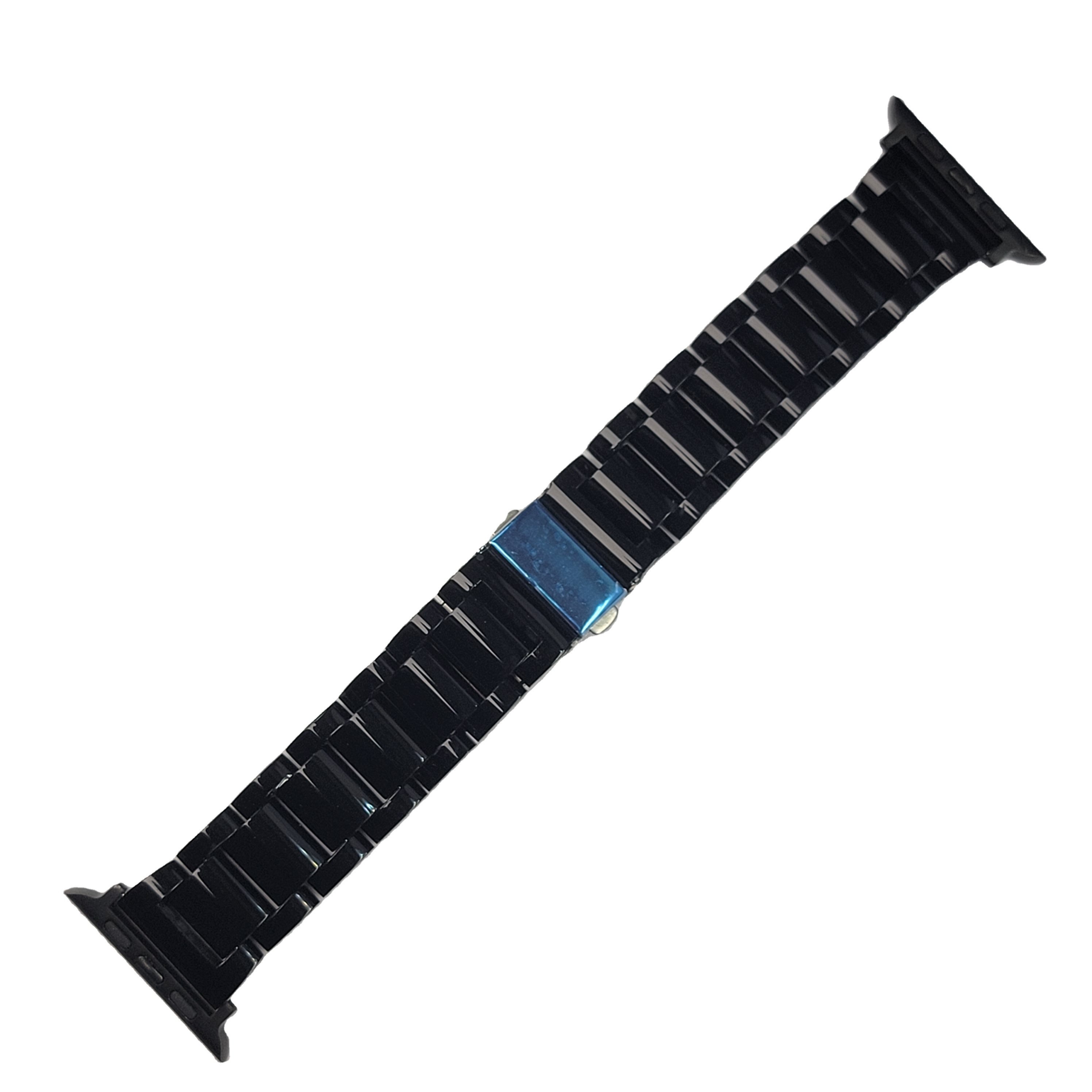 Hot Selling Super Glossy Poland Black Acetate Stainless Steel Three-Piece Link Bracelet Custom Logo Solid Color Smart Watch Band