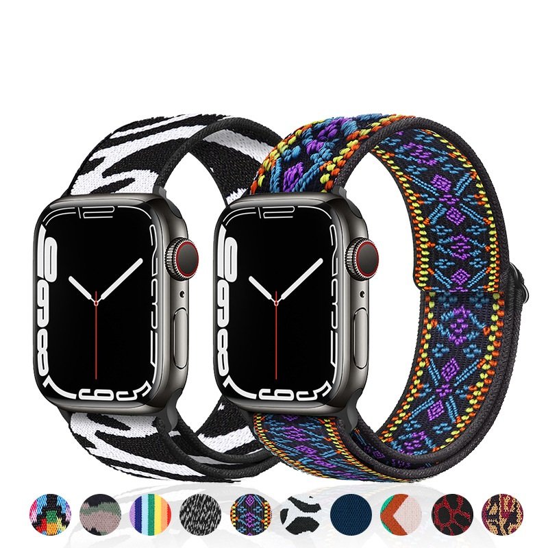 38/40/41/42/44/45mm Replacement Strap Elastic Nylon Loop Watch Bands for Apple Watch Series 7 6 5 4 3 2 1 SE
