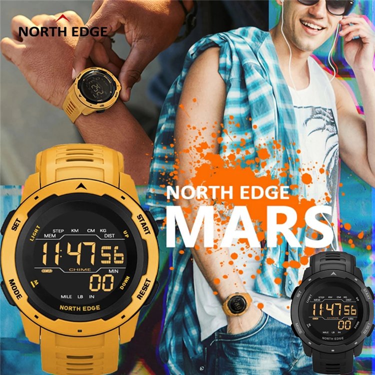 NORTH Edge MARS 2 Men Digital Sports Watches Dual Time Pedometer Alarm Clock Waterproof 50M Digital smart Watch