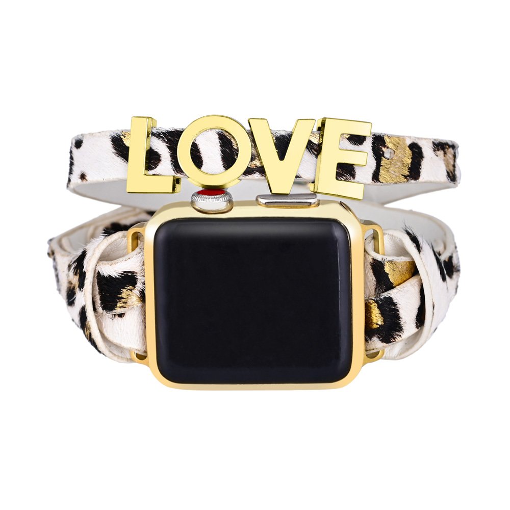 Unique Design Genuine Leather iWatch Band Letter Word Leather Bracelet Smart Watch Best Gift for Girl Wholesale Drop-shipping