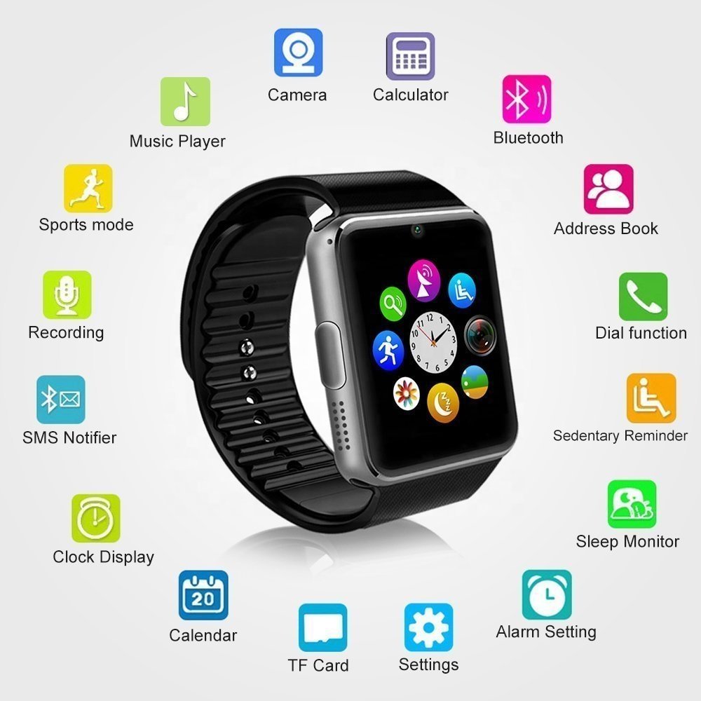 2022 New Smart watch gt08 smart watch with sim card slot and camera for mobile Make Calls watch SNS functions use