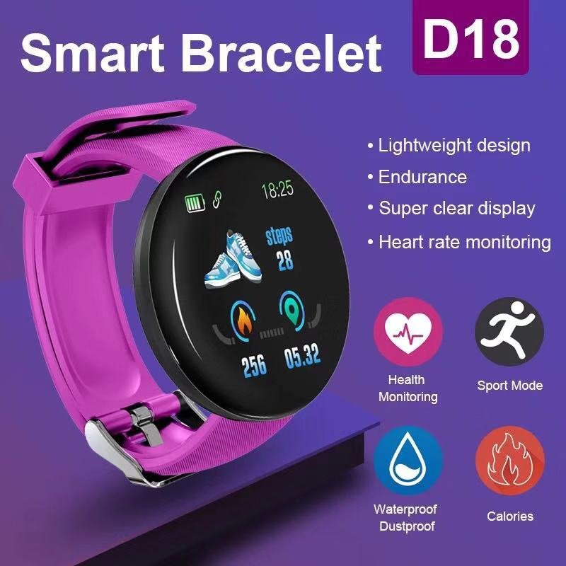 D18 Smart Watch women Fitness Tracker Round Heart Rate Blood Pressure Smart Bracelet Waterproof Sport Smartwatch