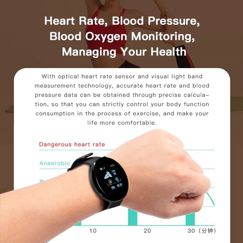 D18 Smart Watch women Fitness Tracker Round Heart Rate Blood Pressure Smart Bracelet Waterproof Sport Smartwatch