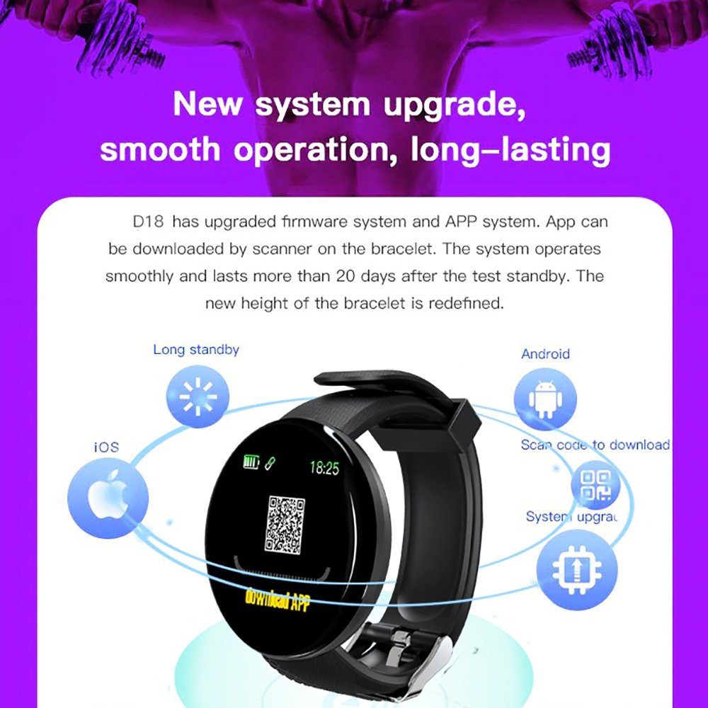 D18 Smart Watch women Fitness Tracker Round Heart Rate Blood Pressure Smart Bracelet Waterproof Sport Smartwatch