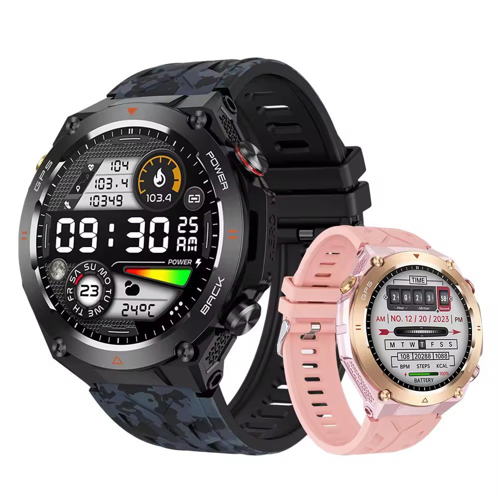 2024 New Arrival KC82 Outdoor Sport Smart watch 1.45Inch 1AMT Waterproof Compass Flashlight For Men Women