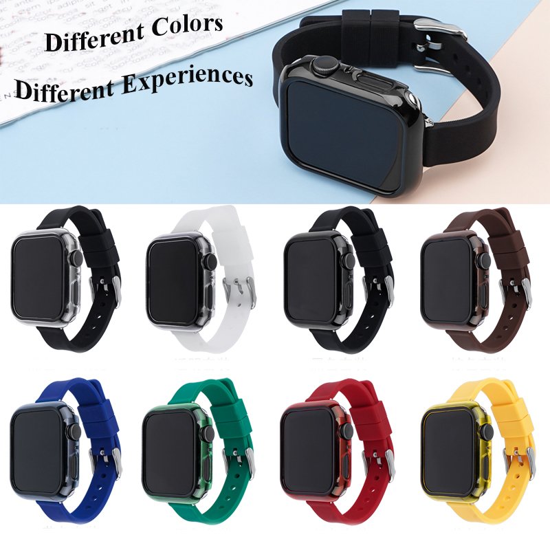 Classic Quick Release Soft Silicone Replacement Watch Strap With Protective Cover For Smart Watch 38/40/41mm 42/44/45mm