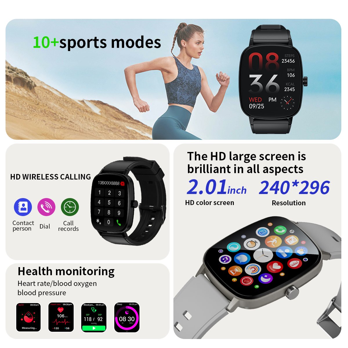 AW63 2.01" Health monitor Smart watch Mujer Hombre Outdoor Relojes inteligentes Fitness tracker BT Call Smartwatch for Men Women