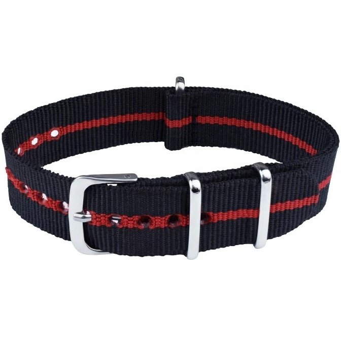 Nylon Straps N295 Black Red Water Resistant Watch Bands Bracelet 18 - 22 mm Smart Watch Bands & Accessories Wristband