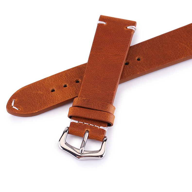 YUNSE 2024 New Oil Waxed Genuine Leather Handmade 19mm 21mm Leather Watch Band for Smart Smart watch strap DW Strap