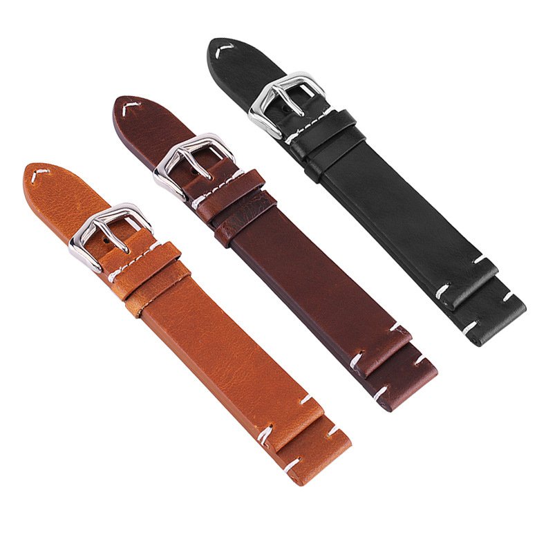 YUNSE 2024 New Oil Waxed Genuine Leather Handmade 19mm 21mm Leather Watch Band for Smart Smart watch strap DW Strap