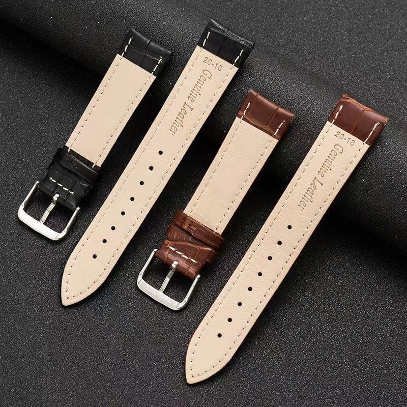 Genuine Leather Watch Band 12mm 14mm 18mm 20mm 22mm 24mm Slub Grain Crocodile Pattern Calfskin Waterproof Leather Strap