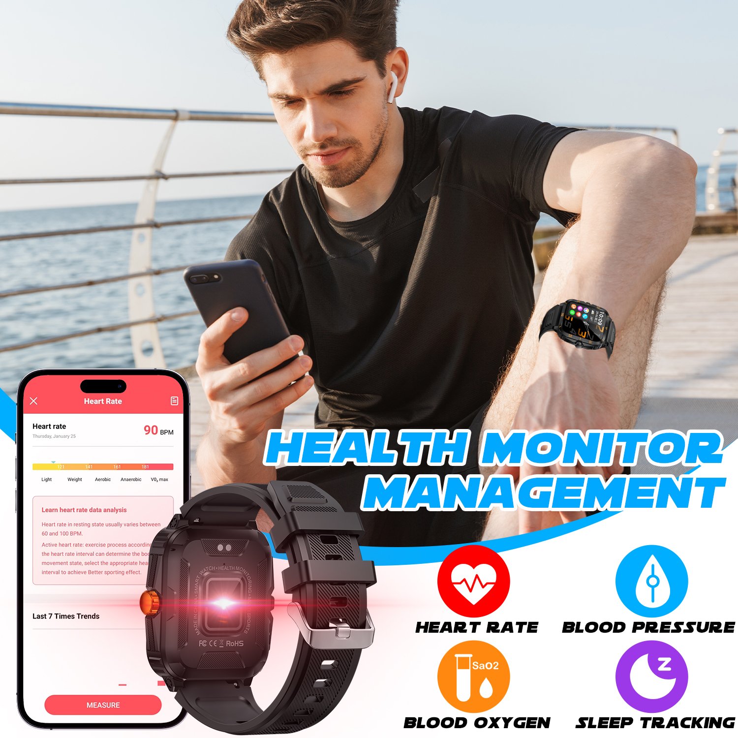 2024 Top Sale Fitness Tracker Heart Rate V71 Reloj Inteligente 3ATM Blood Oxygen Monitor Fashion Smart Watches for Men Women
