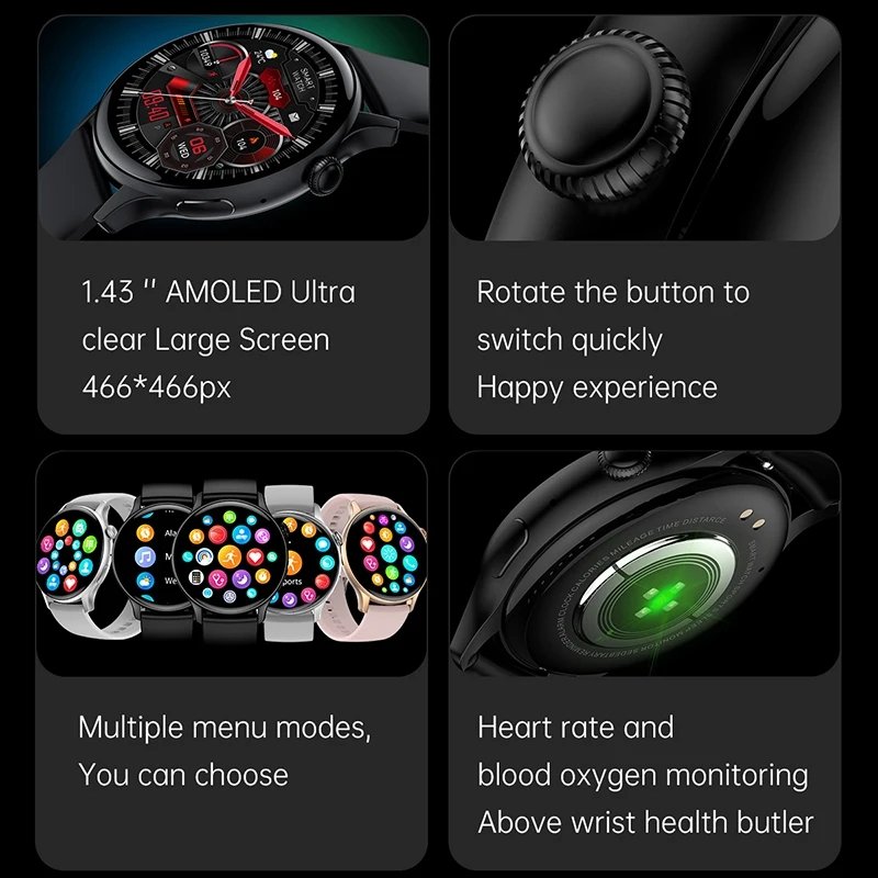 Flyrabbit 2024 1.43 Inch NFC Bluetooth Call Voice Control Round AMOLED Smart Watch HK89 Fitness Tracker Sport Watches For Women