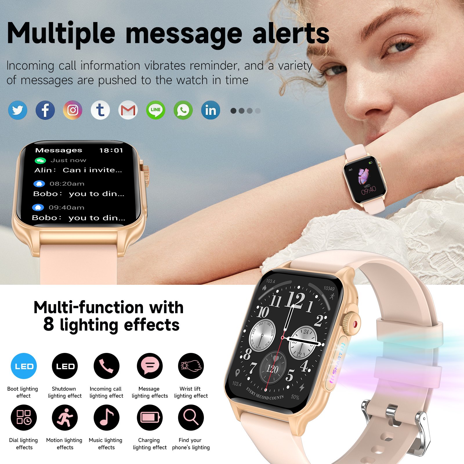 New Fashion P6 Smartwatch BT Call With Flashlight Heart Rate Monitor Blood Pressure Monitor IP67 Waterproof Custom Smart Watch