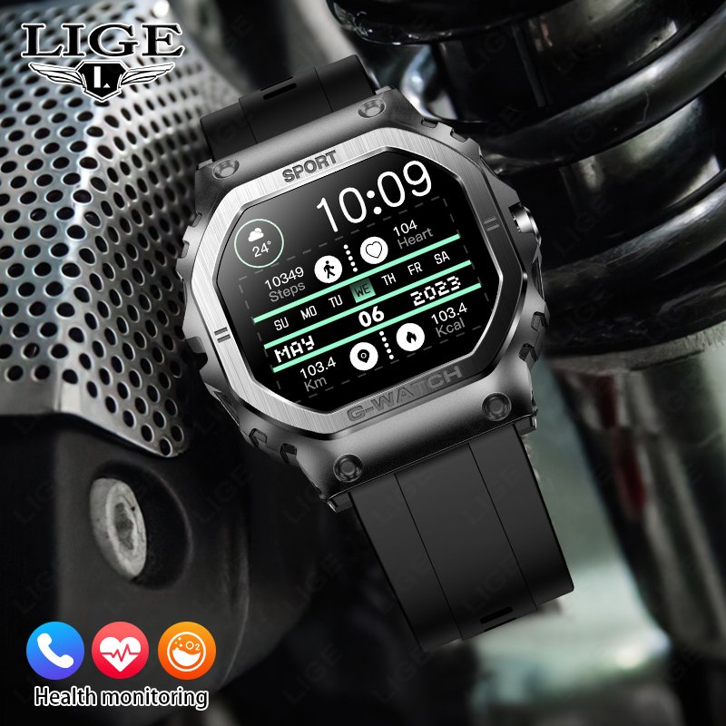LIGE 2024 full touch screen Smart Watch for Men BT Call Dialing Waterproof Smartwatch Men Sports Watches smart android
