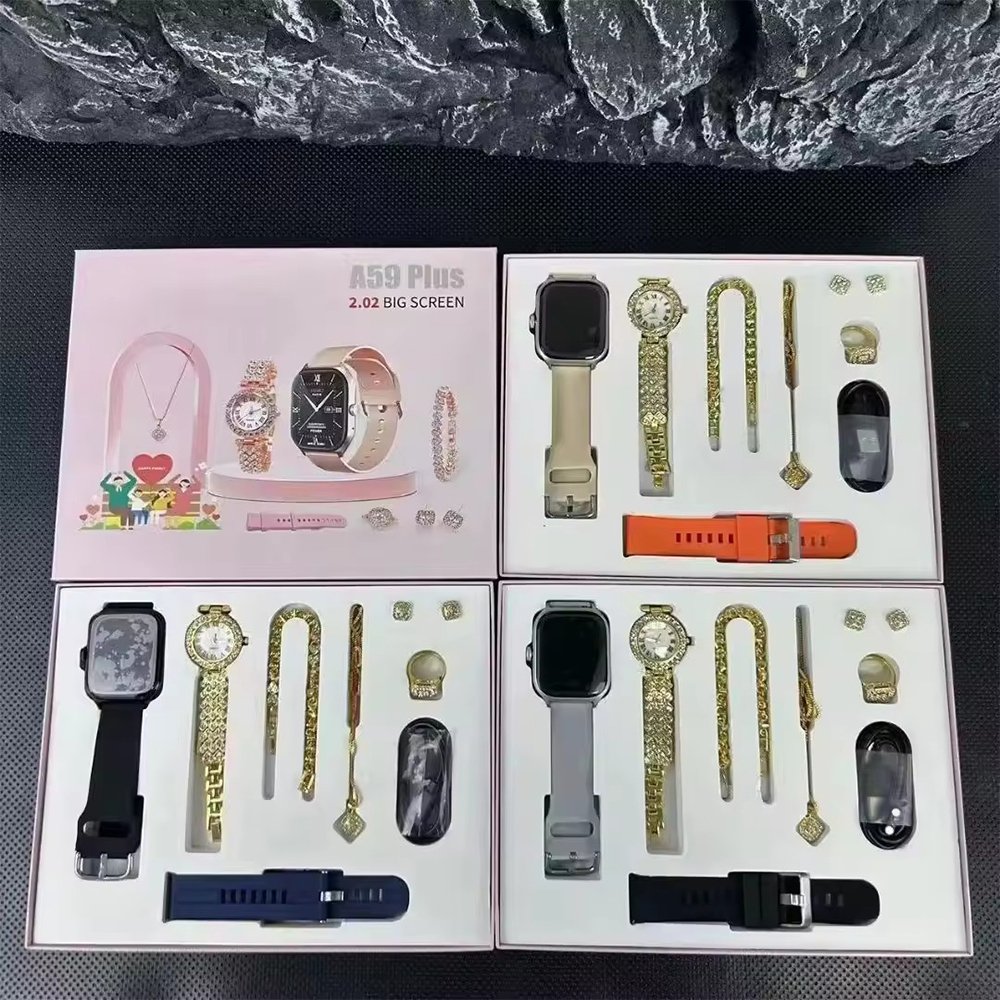 2024 new gift for women B quartz watches A59 plus suit smart watch 8 in 1 touch screen fitness tracker ladies smart watch