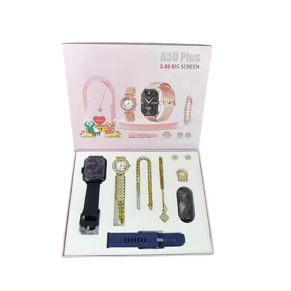 2024 new gift for women B quartz watches A59 plus suit smart watch 8 in 1 touch screen fitness tracker ladies smart watch