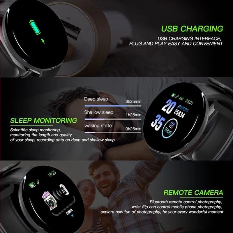 D18S Smart Bracelet D18 Smartwatch Fitness Sport Band Tracker Pedometer Blood Pressure Waterproof Smart Watch